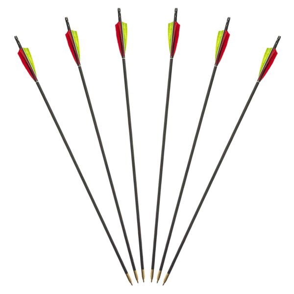 Pack of 6 standard wooden arrows with 3 x plain feathers. Design diameter: 11/32. Spine value: 61-65. Arrow length: 31 inches