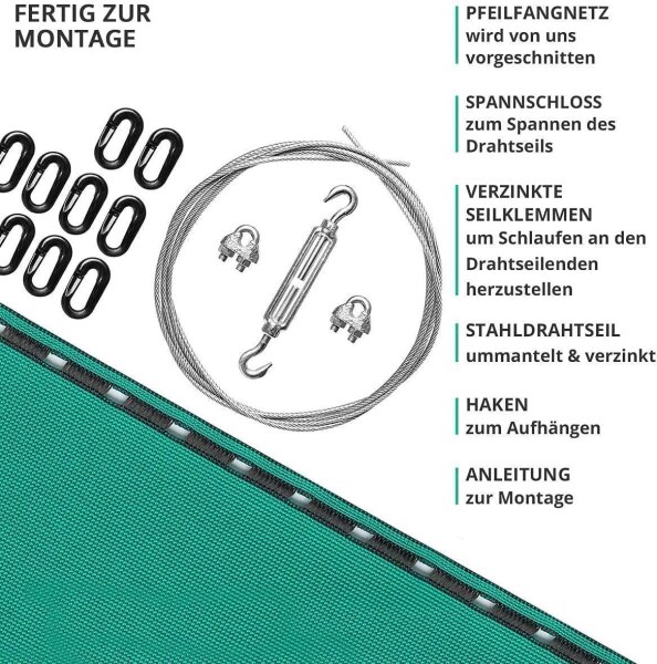 Pfeilfangnetz grün, Reste - wie Neu extra stark 3 Meter hoch 2,5 Meter breit - 3 Meter hoch mit zwei Webfehler