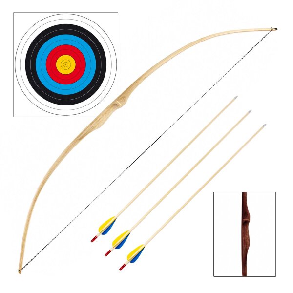 Jugendlangbogenset Rattan für Rechts & Linkshänder Farbe Hell 15 lbs