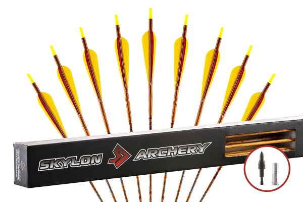 Carbonpfeil Bentwood 6,2mm mit 4 Zoll Parabolbefiederung Ausführung Spine 600 - Länge 33 Zoll